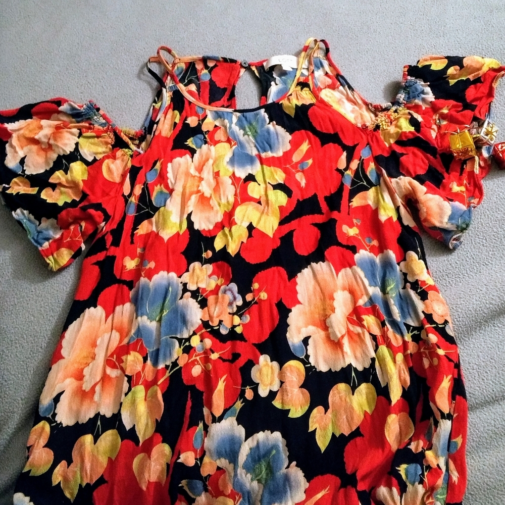 LOFT floral cold shoulder dress